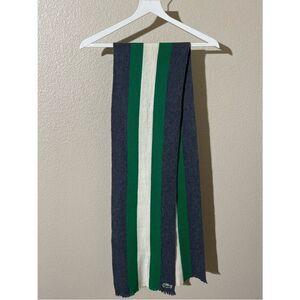 Lacoste Green White and Navy Striped Knit Scarf